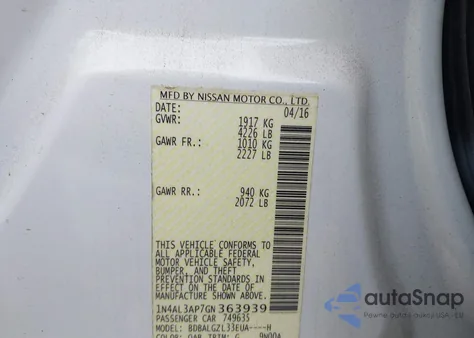 2016 Nissan Altima 2.5 S from USA, damaged, VIN 1N4AL3AP7GN363939